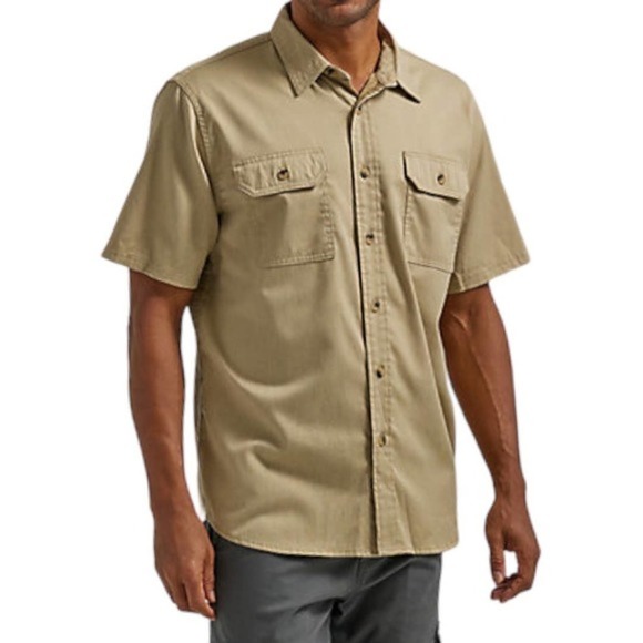 Wrangler Men’s Khaki 100% Cotton Button Down Shirt Sz L - Picture 1 of 9